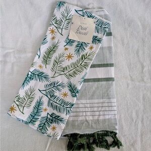 NWT Woman owned set of 2 tea towels/ dish towels. Green and white accents